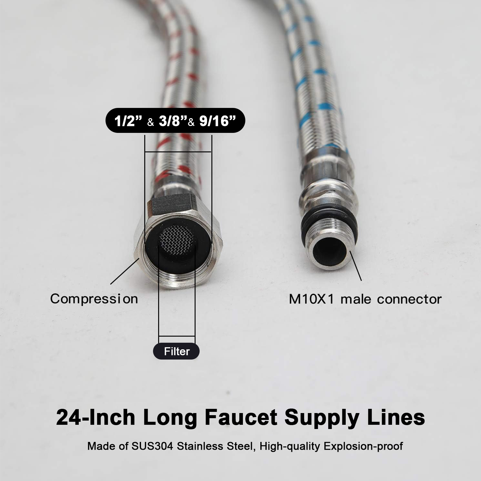 2 Piece 24-Inch Long Faucet Co - Flexible Hose Braided のレビューと価格