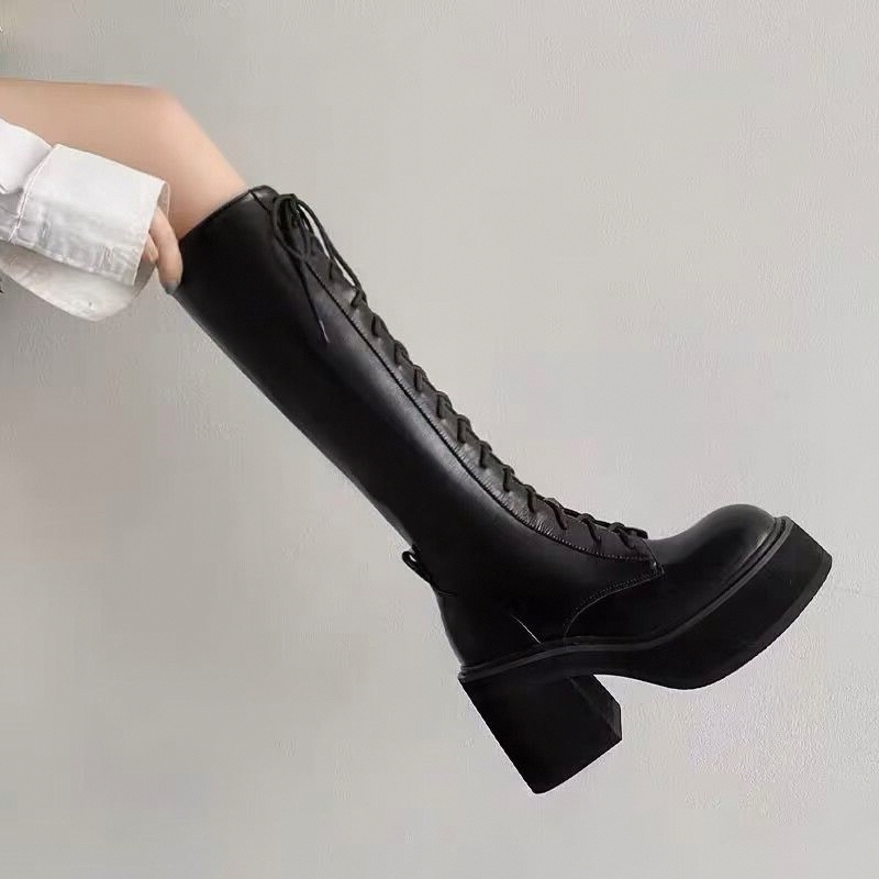 White  Boots Thick Bottom High - Pipe Bending Spring のレビューと価格